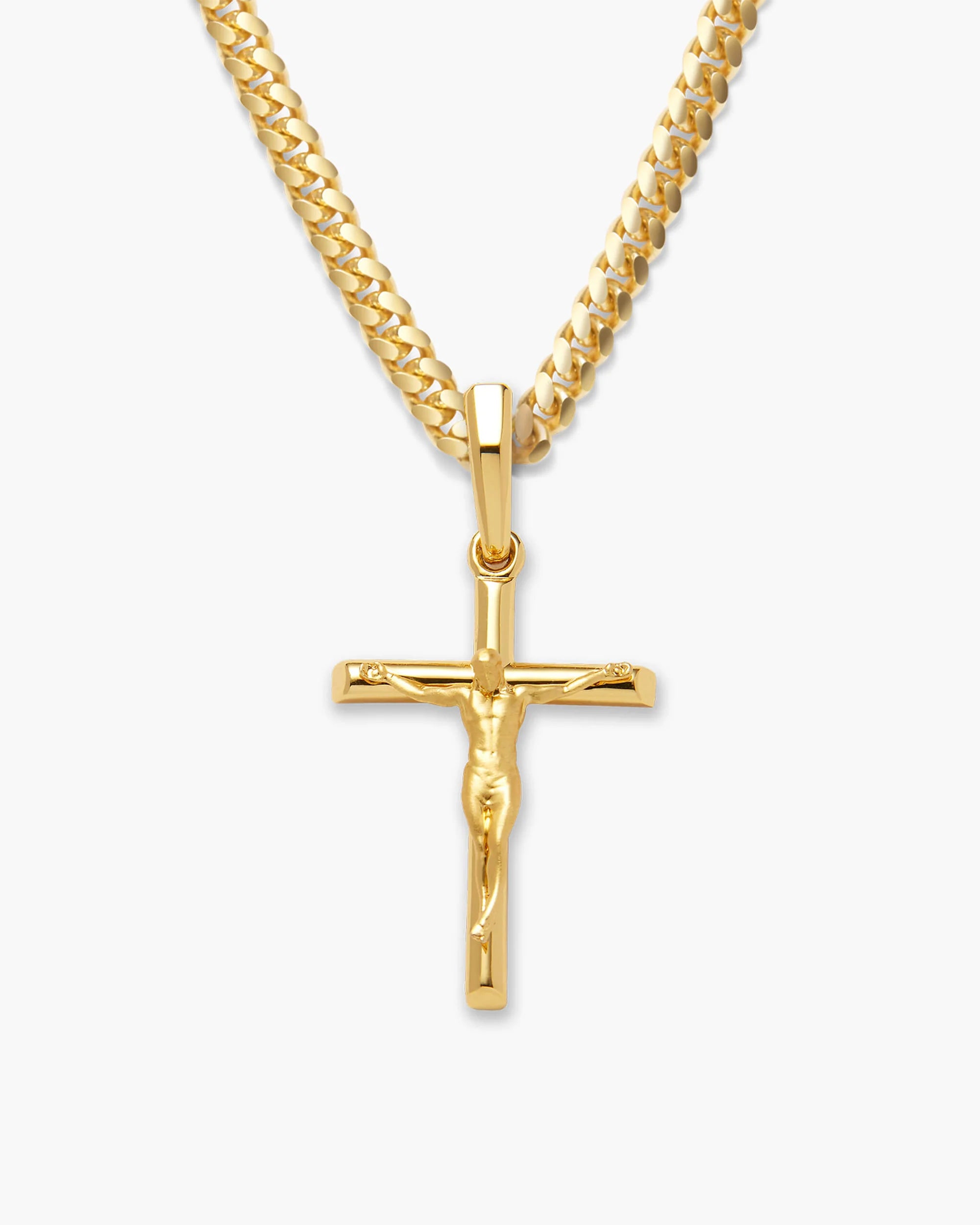 14K Cuban Link Chain With Crucifix Pendant