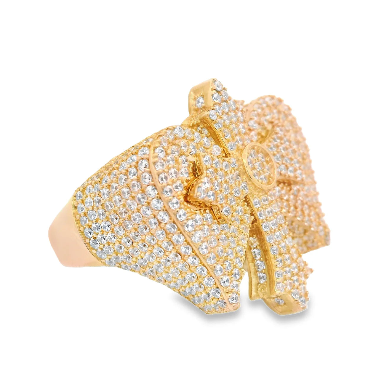 14k CZ Cross Men's Wings Ring