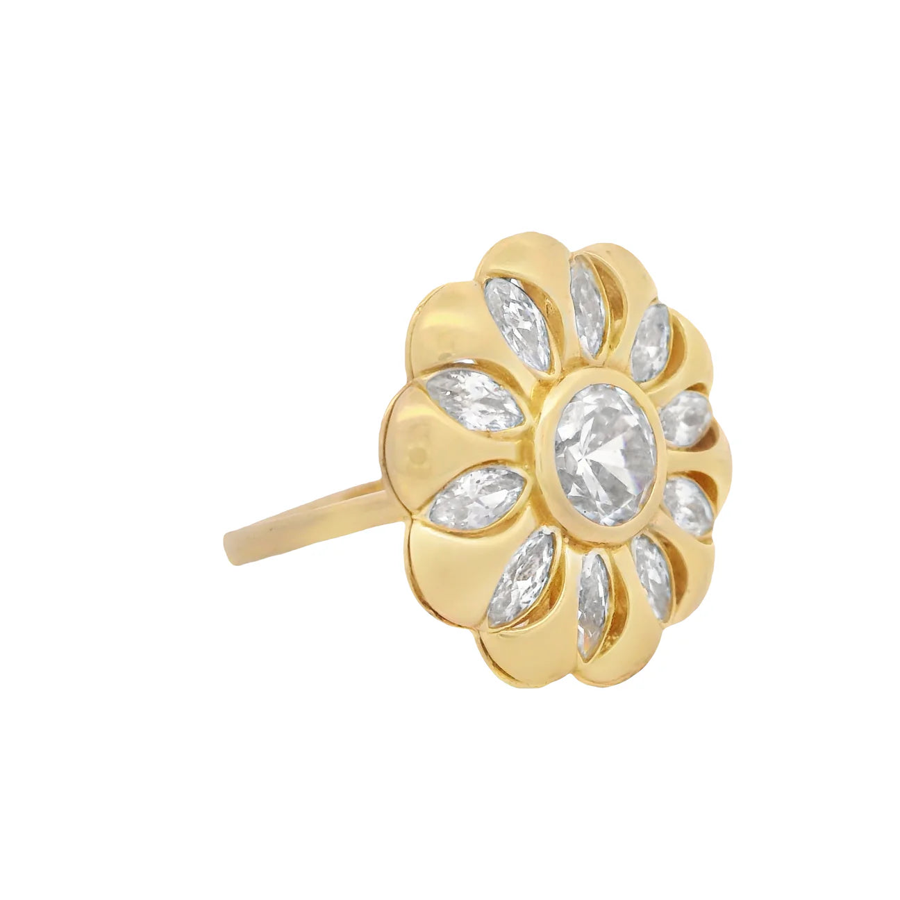 14K Women Flower CZ Ring