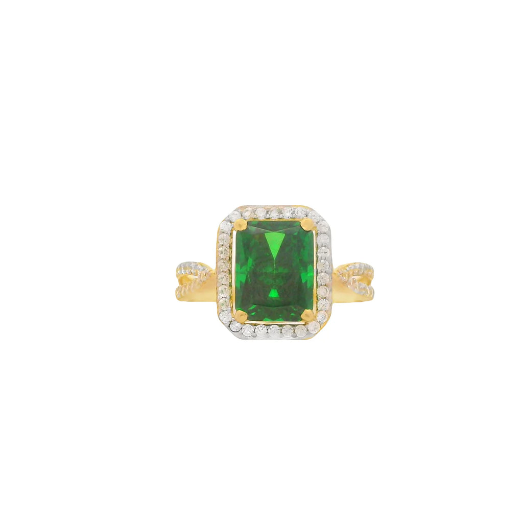 14K Women's CZ Square Green Ring