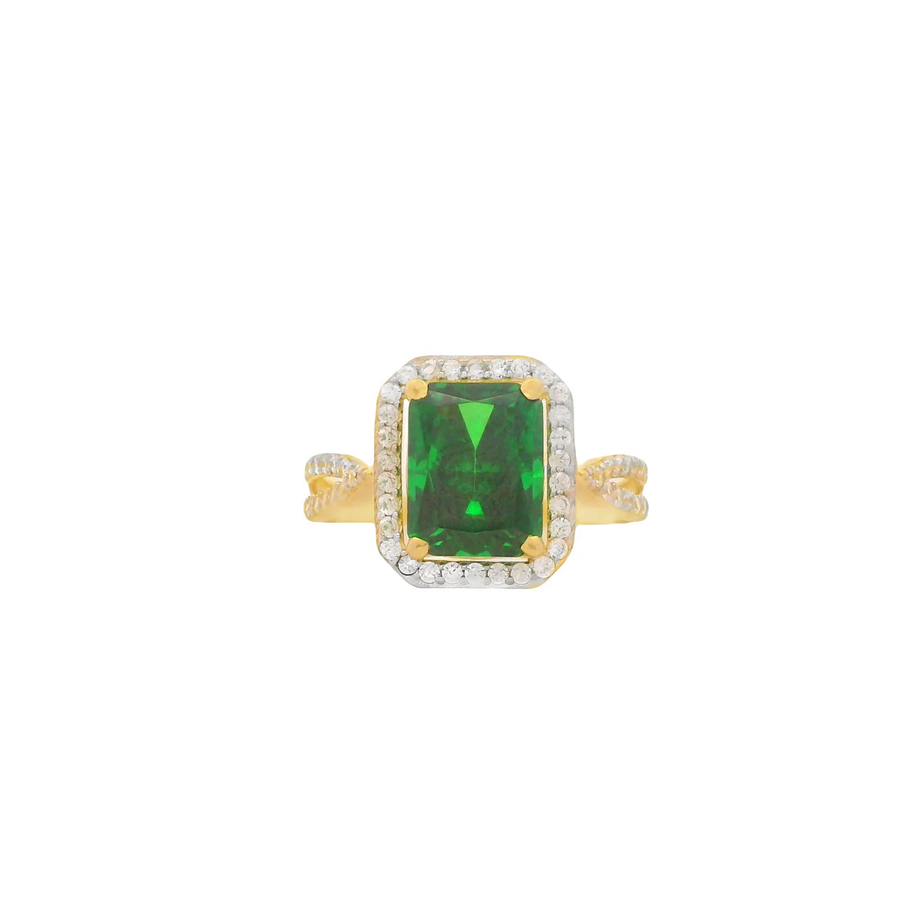 14K Women's CZ Square Green Ring