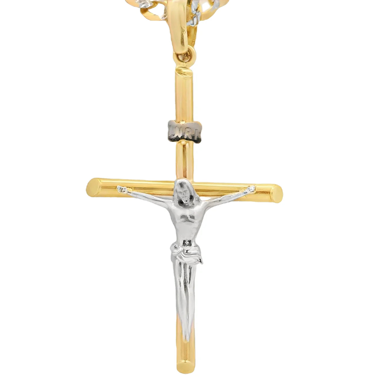 14K Cross Pendant W/ Solid Two Tone Cuban Chain (4.8MM - 22” Inches)