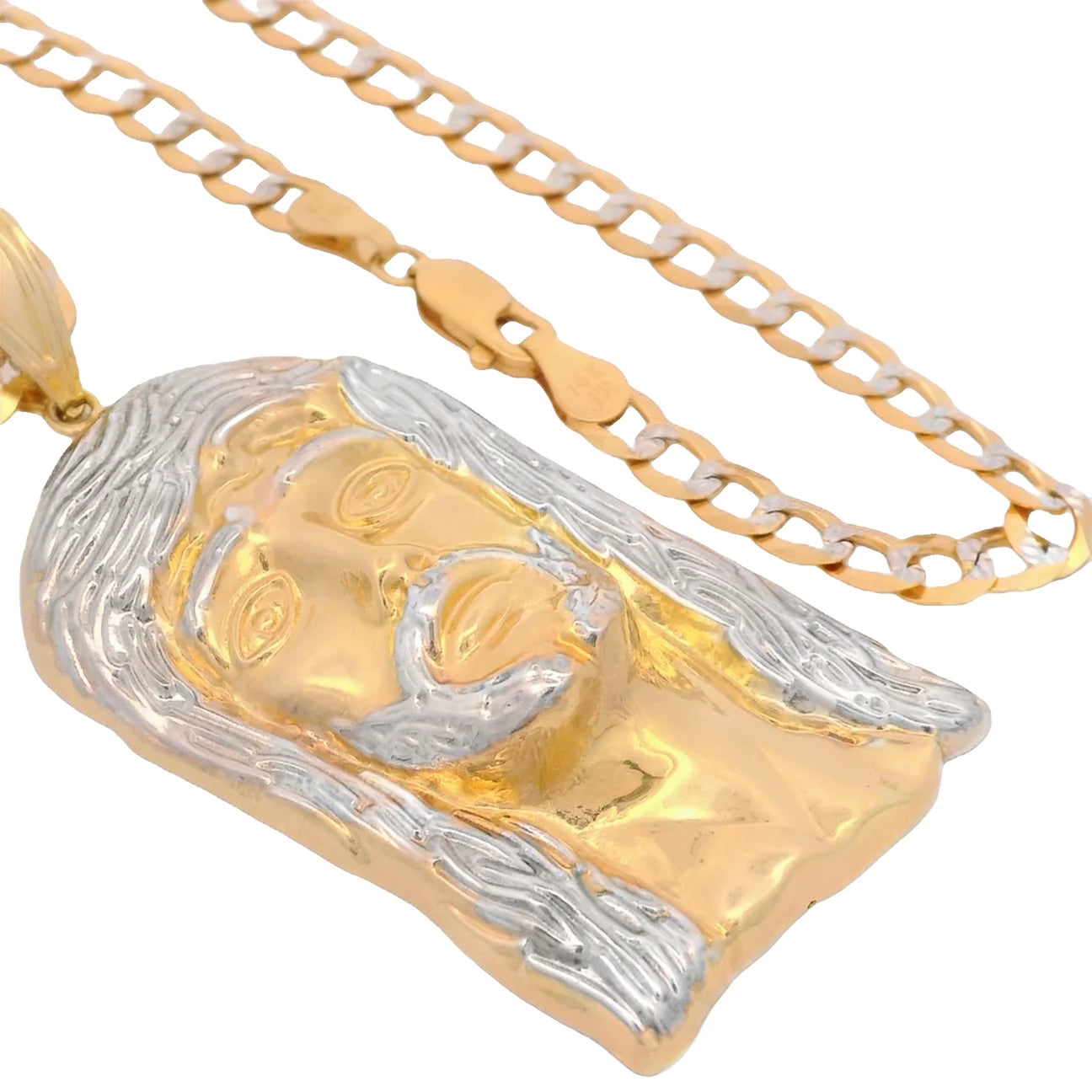 14K Jesus face Pendant W/ Solid Two Tone Cuban Chain (5.7MM - 24” Inches)