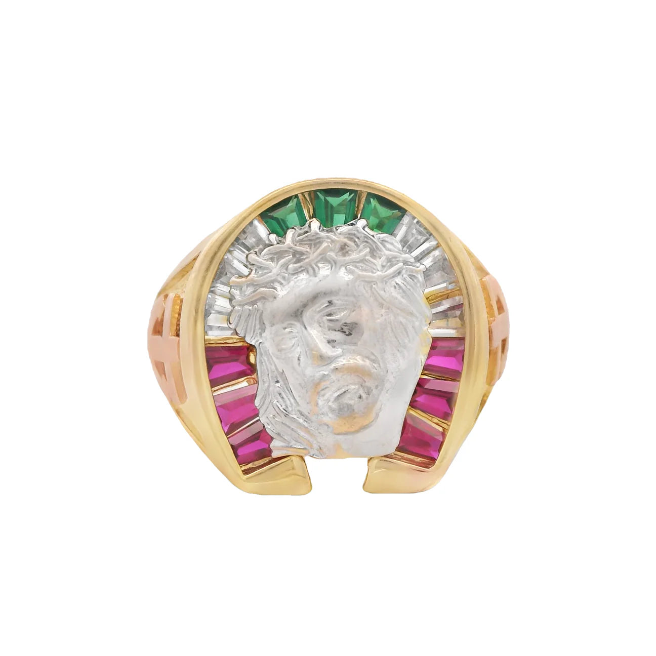 14K Jesus Face CZ Ring