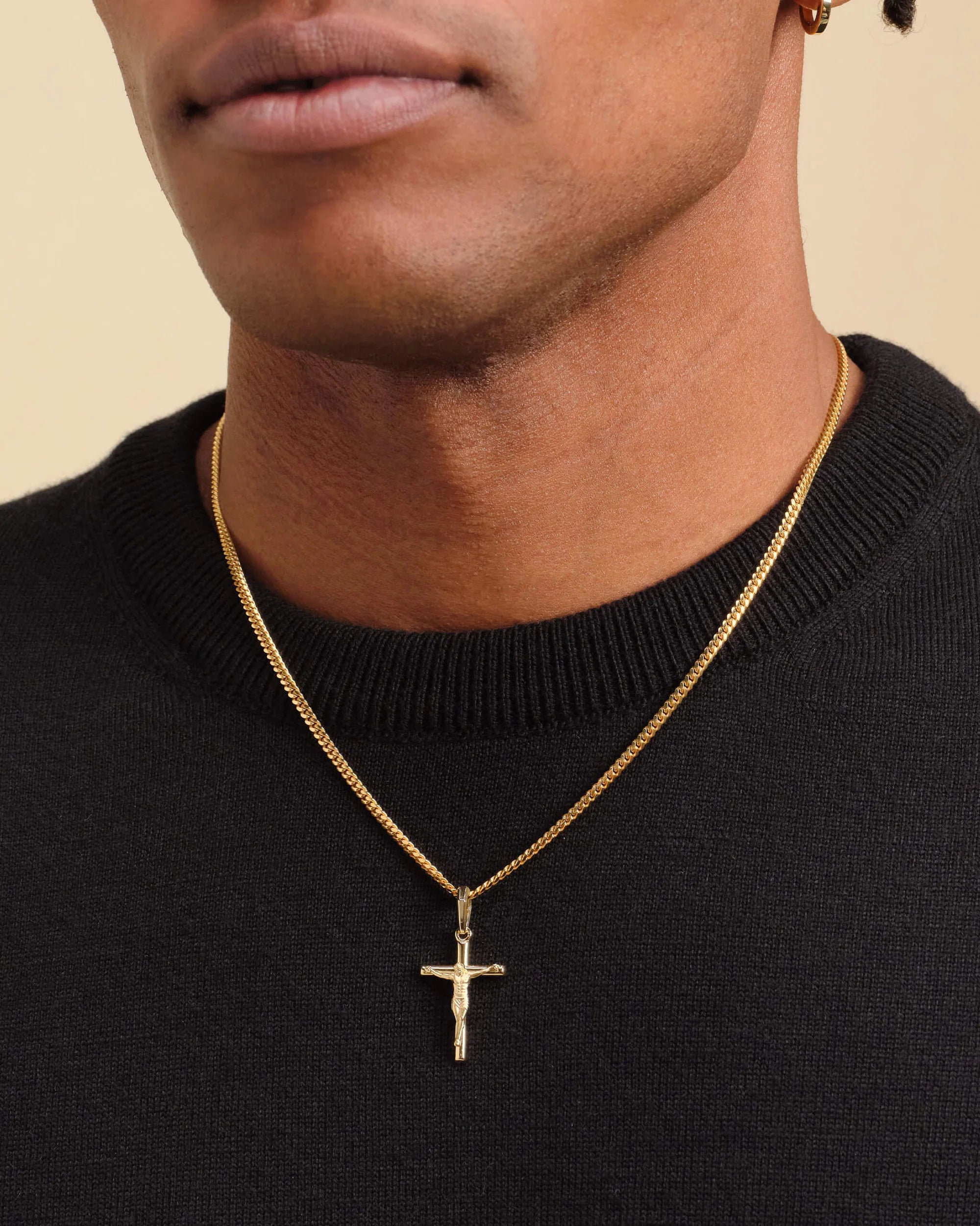 14K Cuban Link Chain With Crucifix Pendant