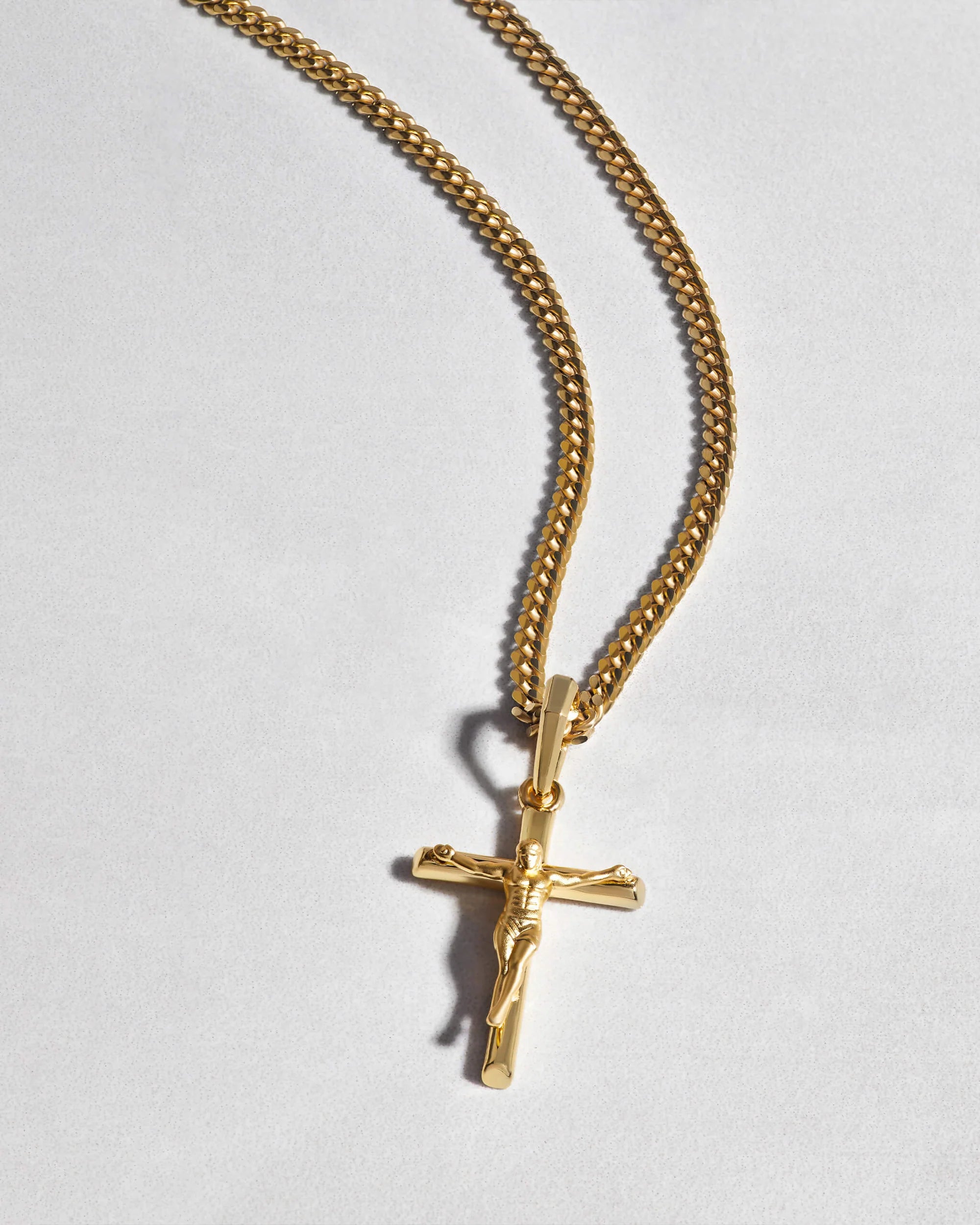 14K Cuban Link Chain With Crucifix Pendant