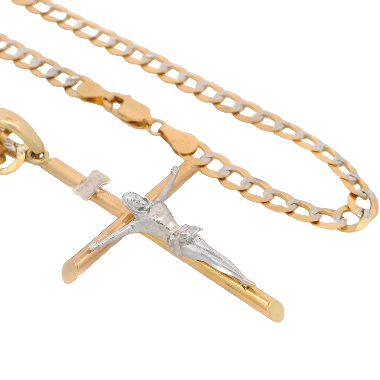 14K Cross Pendant W/ Solid Two Tone Cuban Chain (4.8MM - 22” Inches)