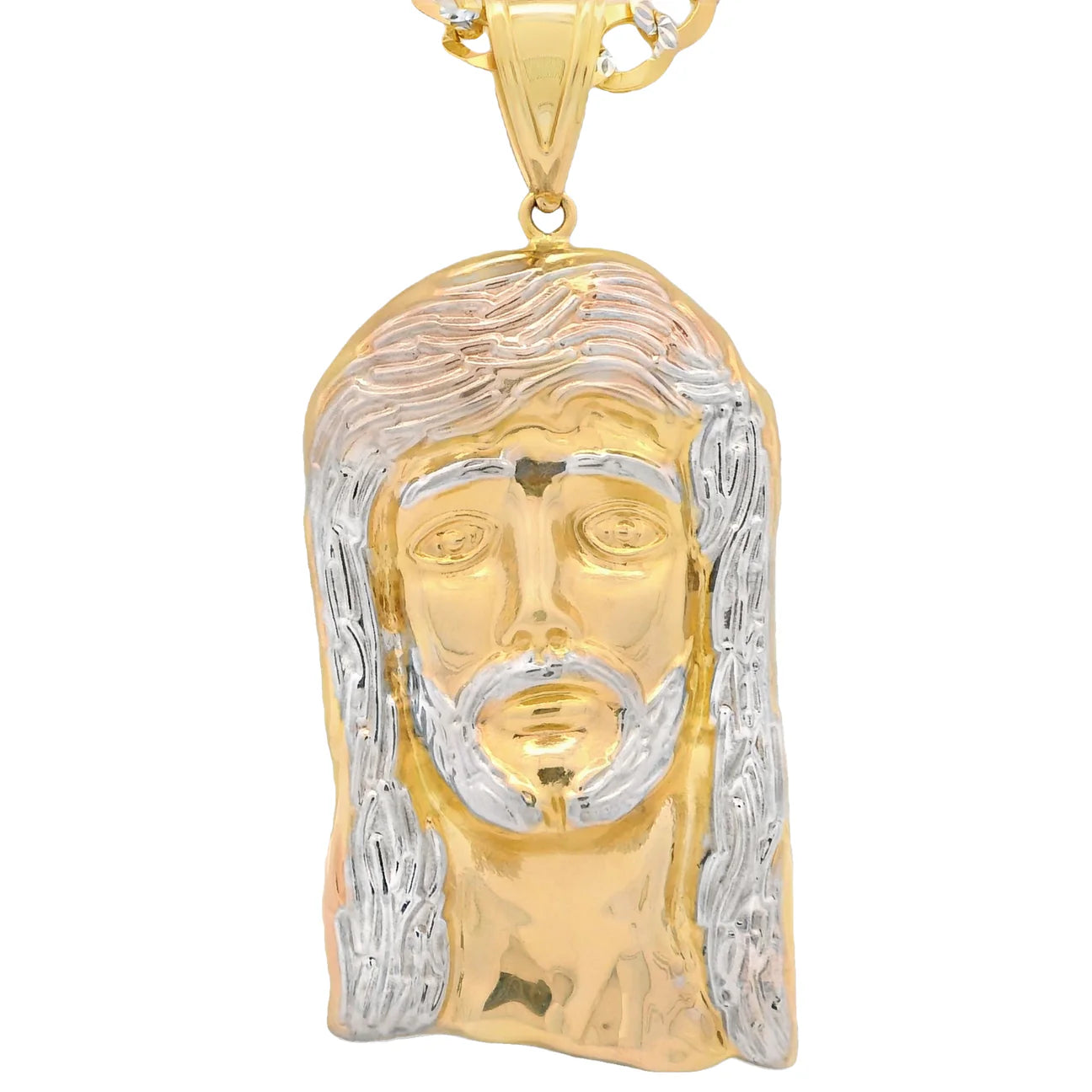 14K Jesus face Pendant W/ Solid Two Tone Cuban Chain (5.7MM - 24” Inches)