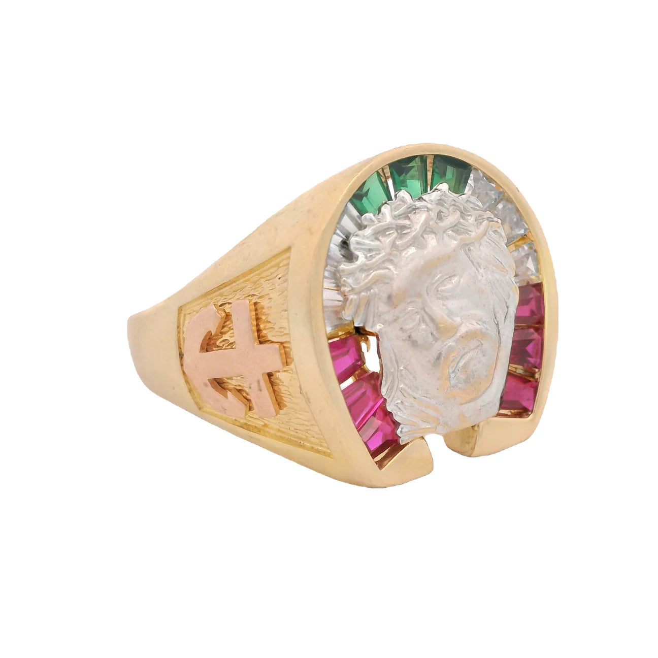 14K Jesus Face CZ Ring