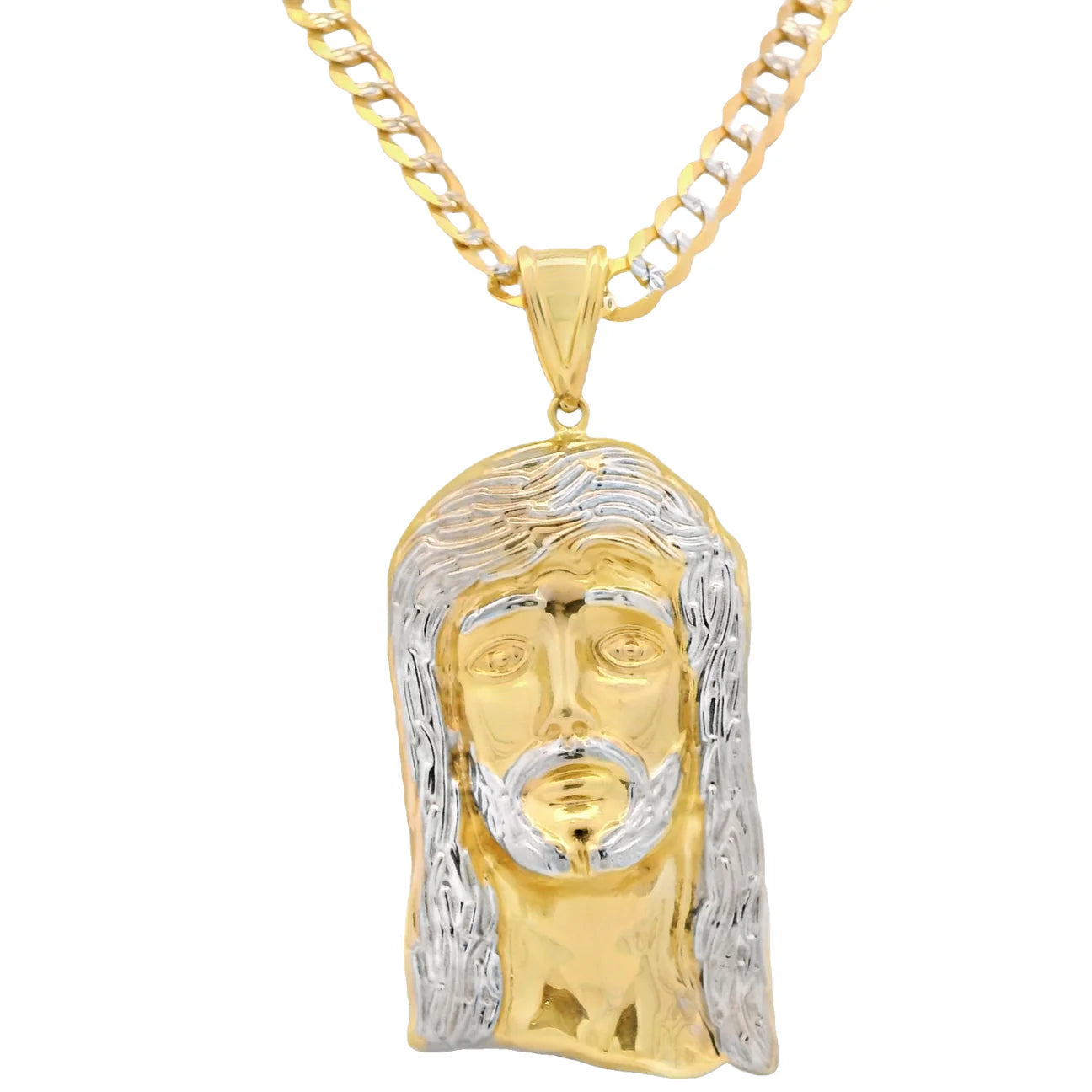 14K Jesus face Pendant W/ Solid Two Tone Cuban Chain (5.7MM - 24” Inches)