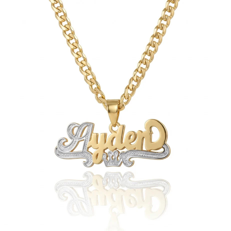 14k Custom Name Pendant + Hollow Cuban Choker for Women (16" Inches)