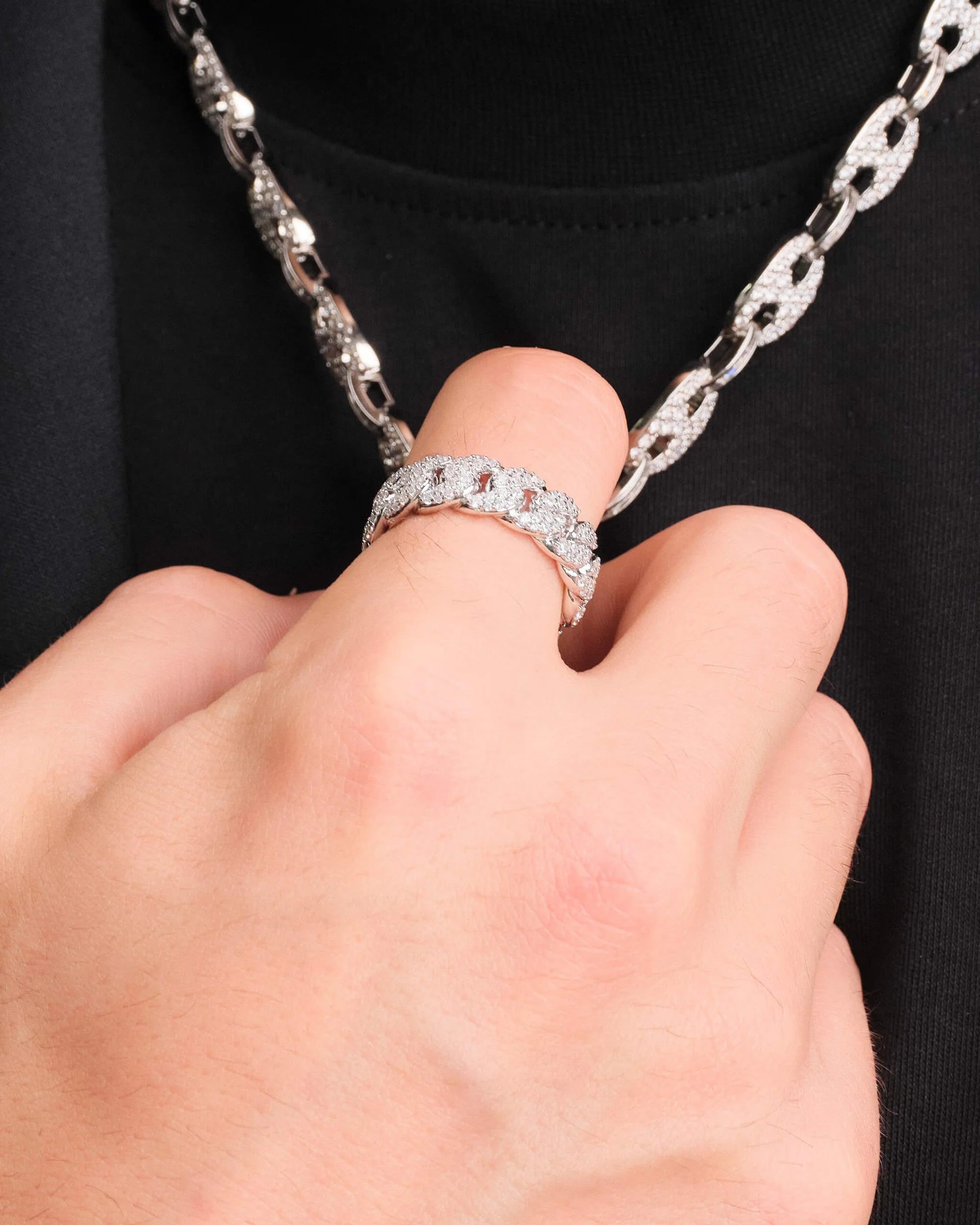 Iced Out Cuban Link Ring Silver 925