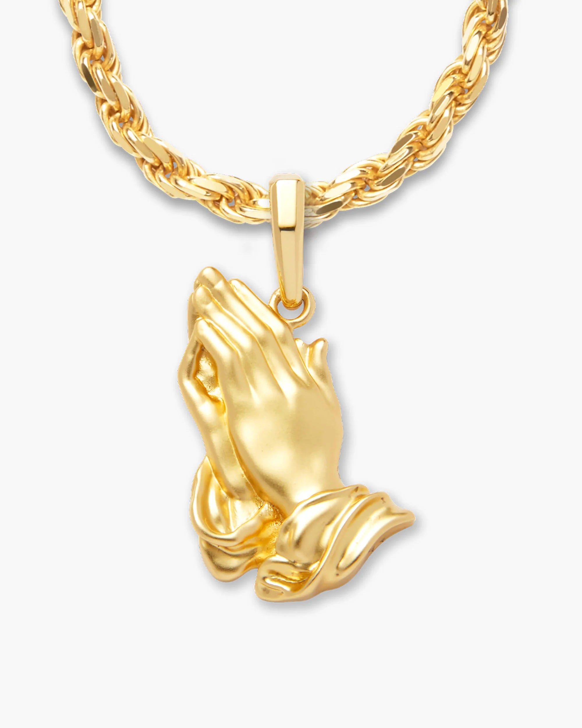 14K Cuban Link Chain With Praying Hands Pendant