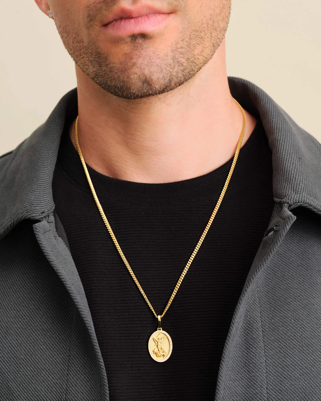 14K Cuban Link Chain With Studded San Miguel Pendant